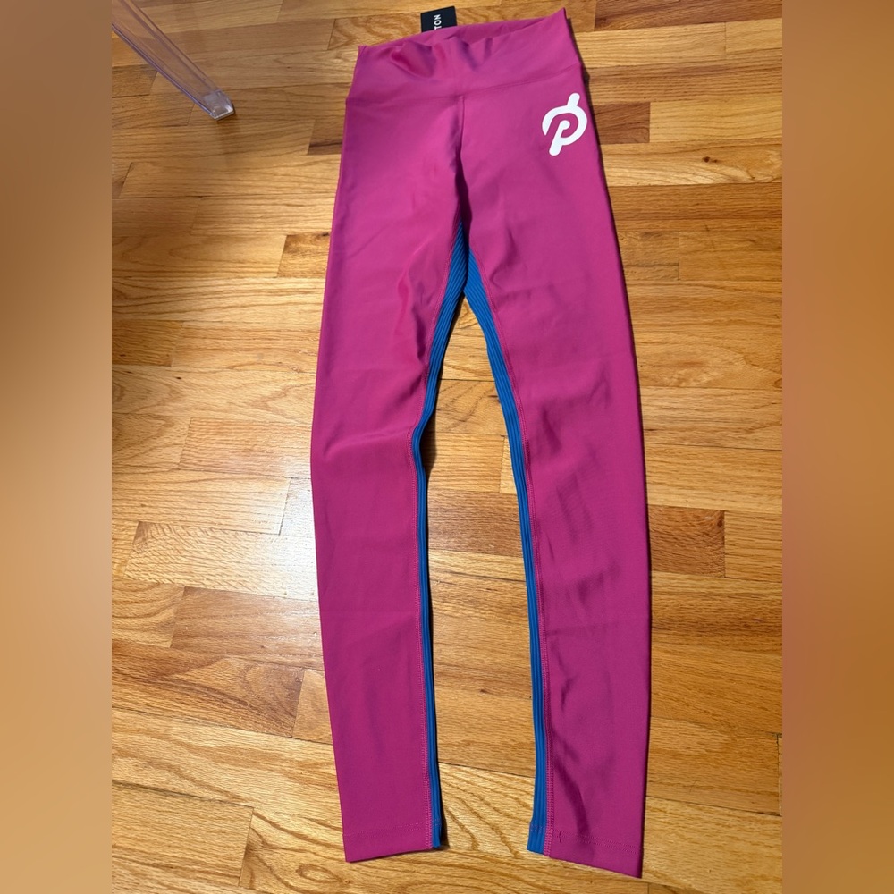 Pink Active Leggings with Blue Trim